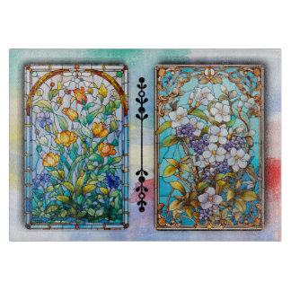 CUTTING BOARD - Stained Glass Style Floral Design