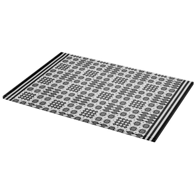 Cutting Board: Welsh Tapestry Pattern, Black White Board (Corner)