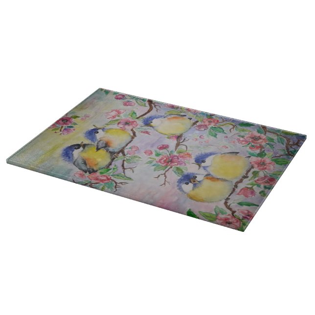 Cutting Board with Cute Sparrows Spring Painting  (Corner)
