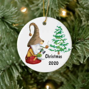 Cutting Down Our Christmas Tree Ceramic Ornament