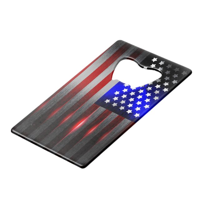 Cutting Edge Laser Cut American Flag 1 Wallet Bottle Opener (Front Angled)