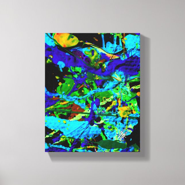 Cuttle Green Blue Abstract Splatter Canvas Print (Front)