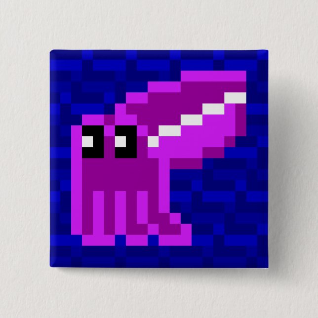 Cuttle Scuttle Lola the Pink Cuttlefish Badge 2 Inch Square Button (Front)