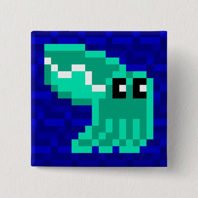 Cuttle Scuttle Lulu the Green Cuttlefish Badge 2 Inch Square Button (Front)