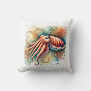 Cuttlefish in colors 051024AREF101 - Watercolor Throw Pillow