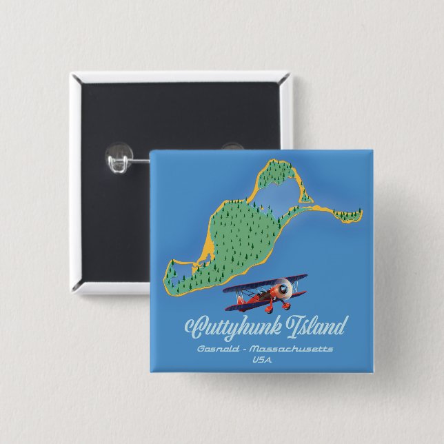 Cuttyhunk island Gosnold, Massachusetts map 2 Inch Square Button (Front & Back)