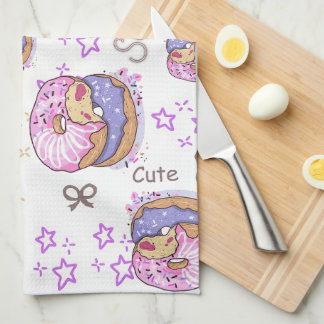Cuty and pretty sweet donuts Modern purple Kitchen Towel