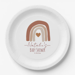 Cuty rainbow with heart modern baby shower pink paper plate