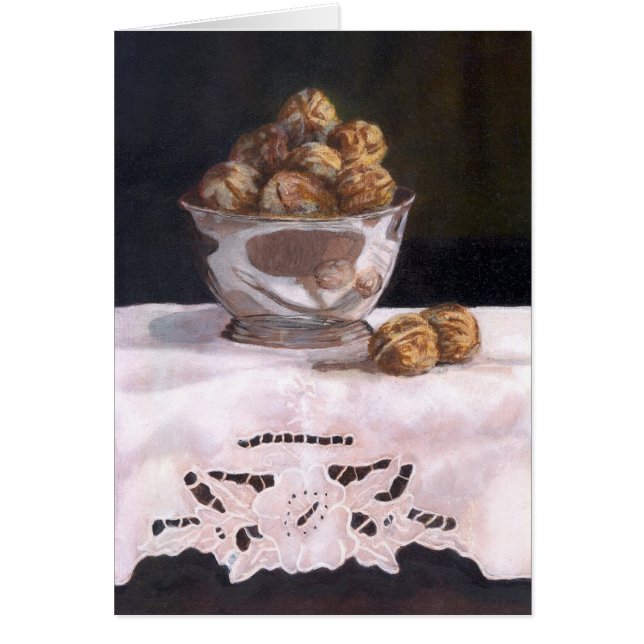 Cuvette argentée avec des noix (Devant)