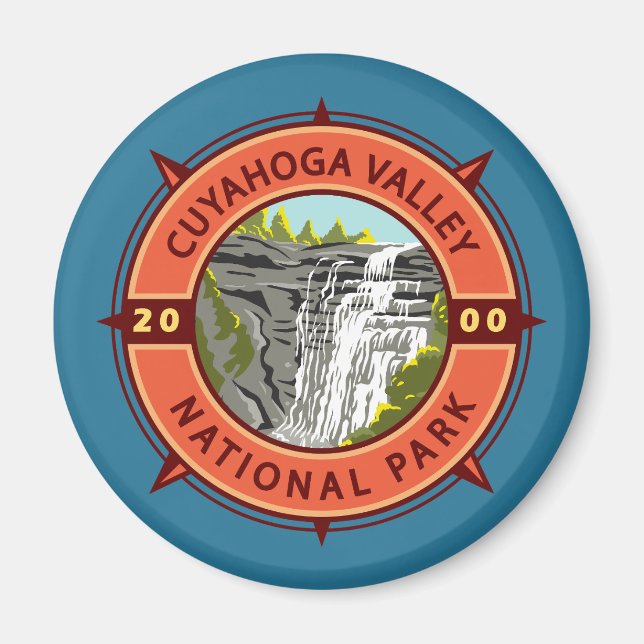 Cuyahoga Valley National Park Retro Compass Emblem Magnet (Front)