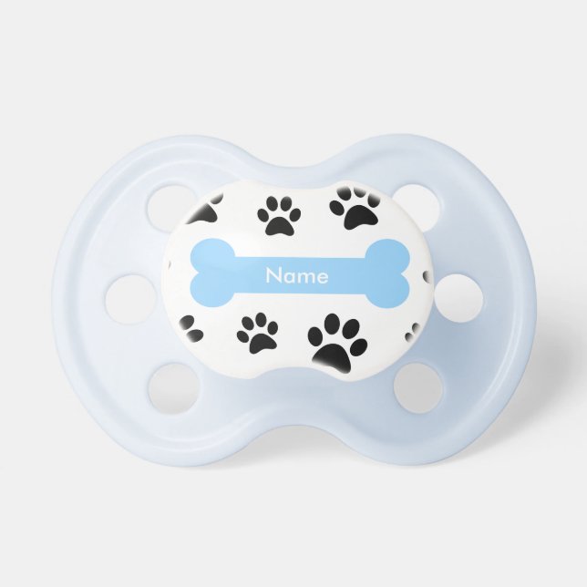Cuztomizable Blue Dog Bone with Paw Prints Pacifier (Front)