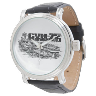 CVN-72 Abraham Lincoln Black Vintage Leather Watch