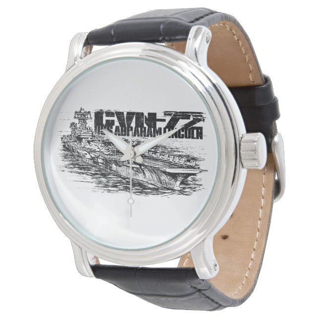 CVN-72 Abraham Lincoln Black Vintage Leather Watch (Angled)