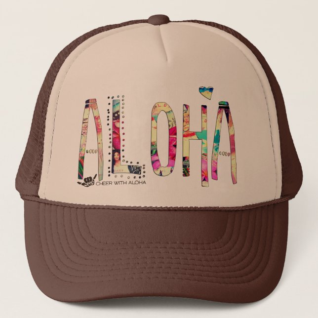 CWA ALOHA COLLAGE Trucker Trucker Hat (Front)
