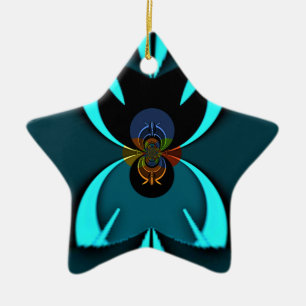 Cyan Abstract Art Print Ceramic Ornament