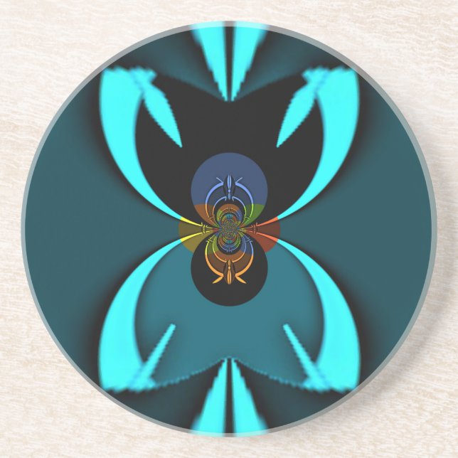 Cyan Abstract Art Print Coaster (Front)