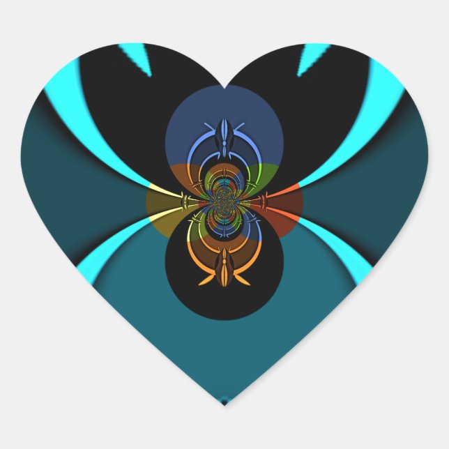 Cyan Abstract Art Print Heart Sticker (Front)