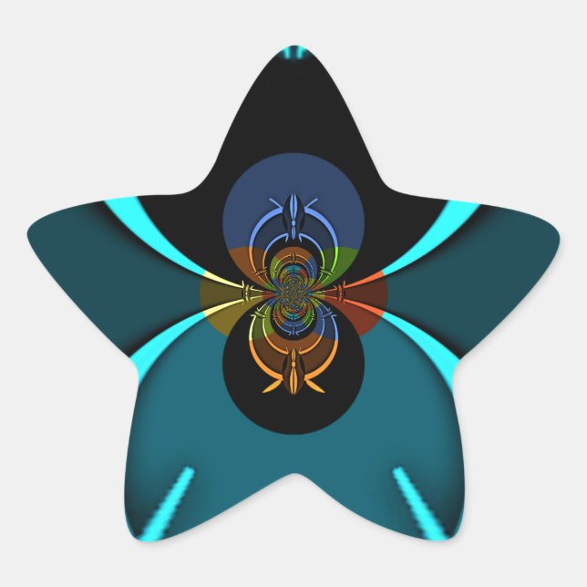 Cyan Abstract Art Print Star Sticker (Front)