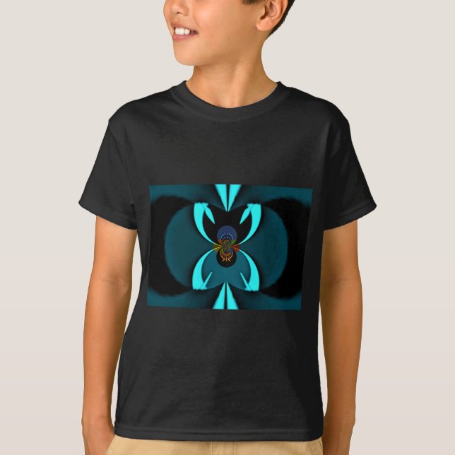 Cyan Abstract Art Print T-Shirt (Front)