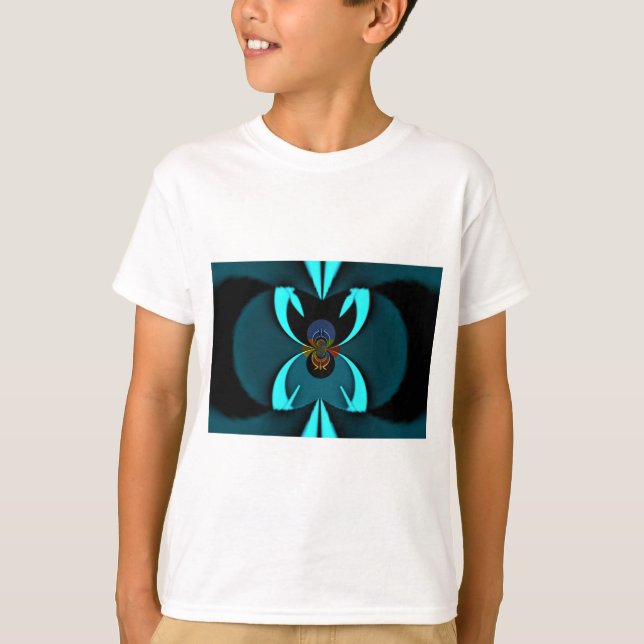 Cyan Abstract Art Print T-Shirt (Front)