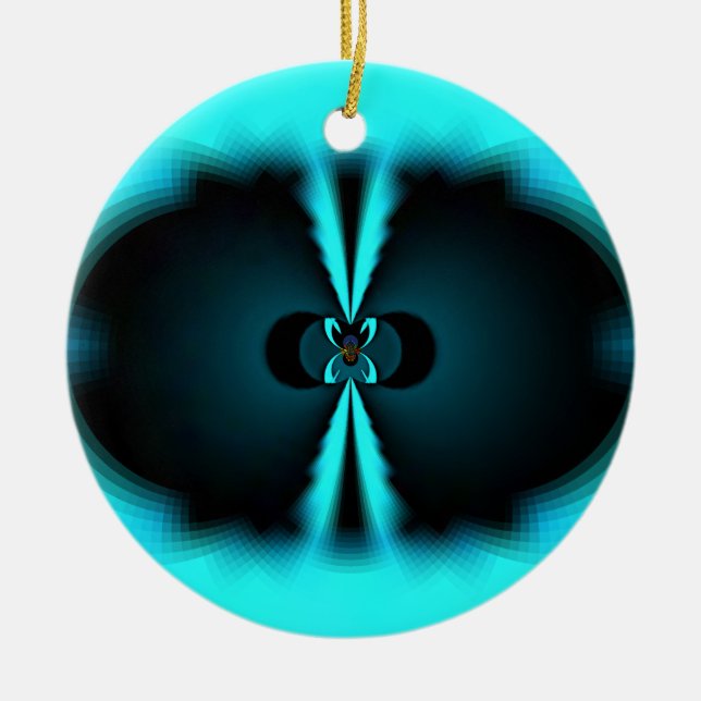 Cyan and Black Abstract Art Print Ceramic Ornament (Front)