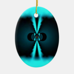 Cyan and Black Abstract Art Print Ceramic Ornament