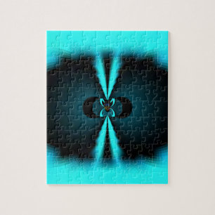 Cyan and Black Abstract Art Print Jigsaw Puzzle