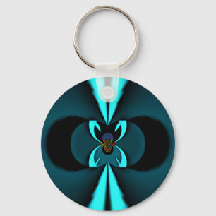 Cyan and Black Abstract Art Print Keychain
