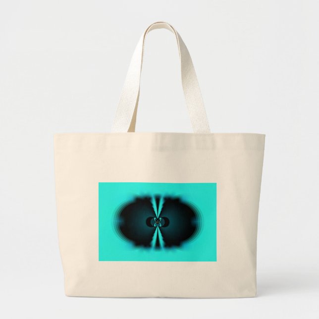 Cyan and Black Abstract Art Print Large Tote Bag (Front)