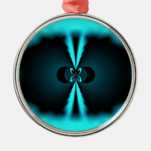 Cyan and Black Abstract Art Print Metal Ornament