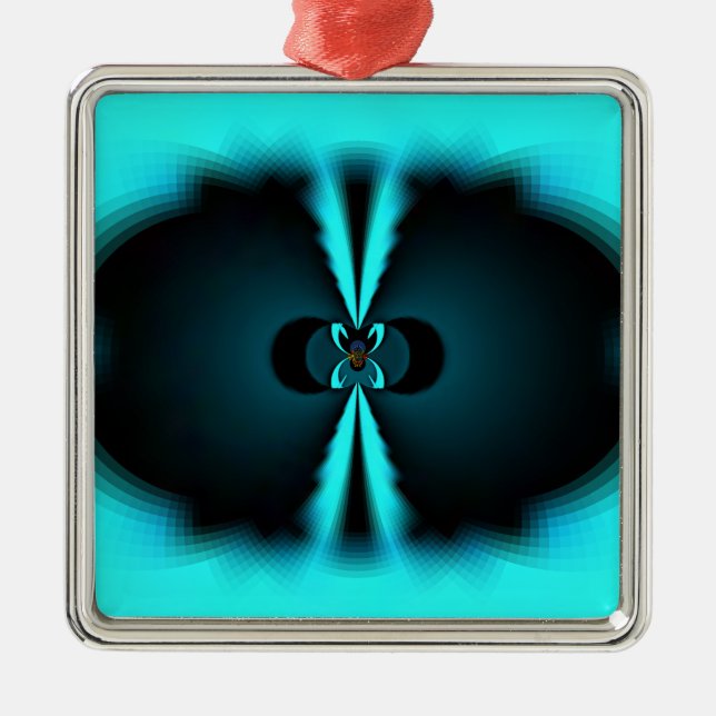 Cyan and Black Abstract Art Print Metal Ornament (Front)