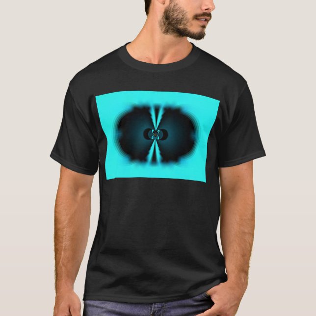 Cyan and Black Abstract Art Print T-Shirt (Front)