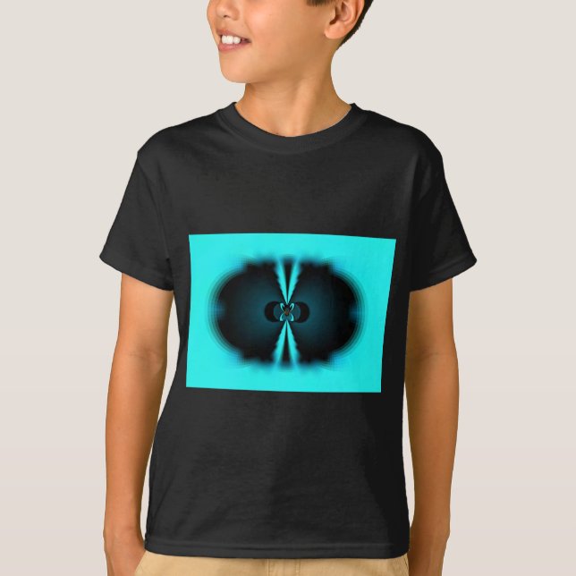 Cyan and Black Abstract Art Print T-Shirt (Front)