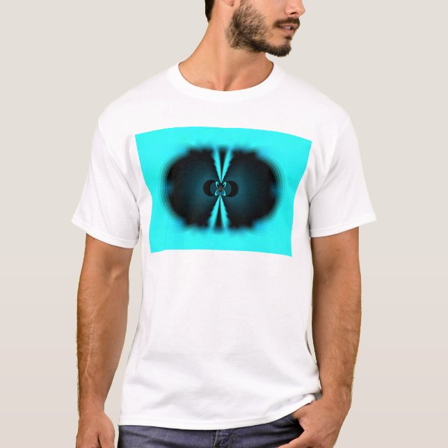 Cyan and Black Abstract Art Print T-Shirt (Front)