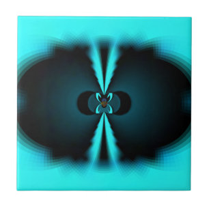 Cyan and Black Abstract Art Print Tile