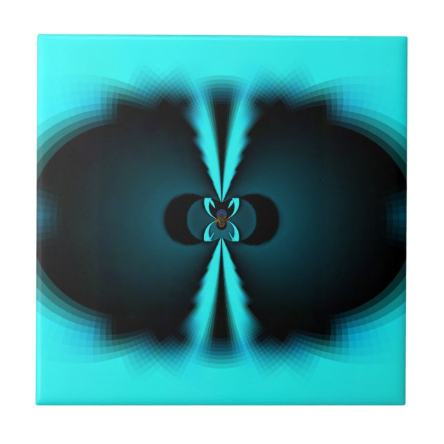 Cyan and Black Abstract Art Print Tile (Front)
