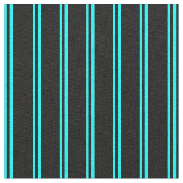 Cyan and Black Coloured Stripes Fabric (Close Up)