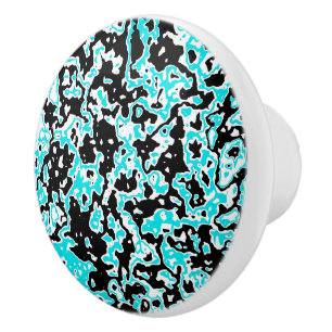 Cyan and Black Swirls Ceramic Knob