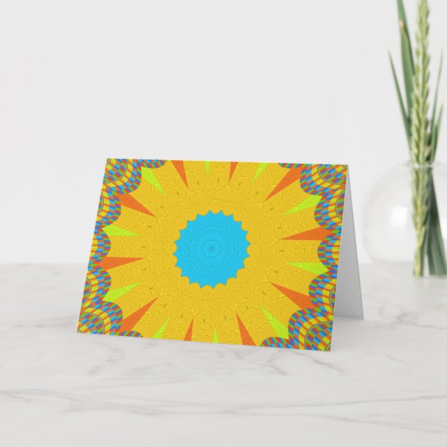 Cyan and Gold Mandala Art Print Card (Front)