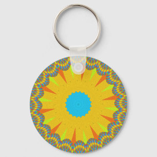 Cyan and Gold Mandala Art Print Keychain