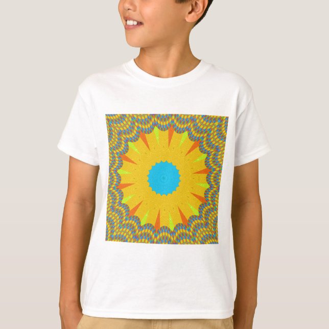 Cyan and Gold Mandala Art Print T-Shirt (Front)