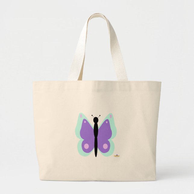 Cyan And Purple Butterfly Large Tote Bag (Front)