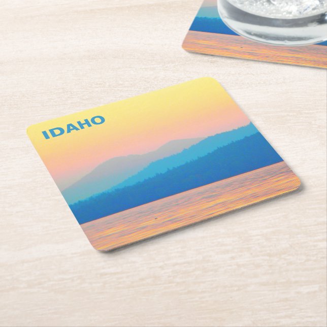 Cyan and Salmon Sunset Square Paper Coaster (Angled)