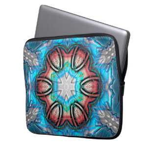 Cyan and silver kaleidoscope with rough painted  laptop sleeve