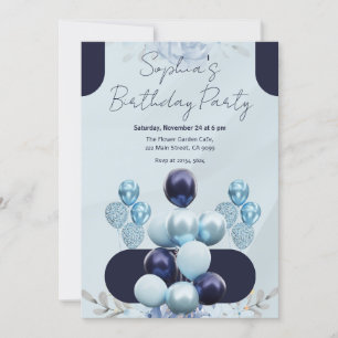 Cyan Balloons Birthday Invitation