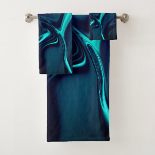 Cyan bend on dark blue background bath towel set