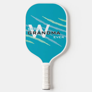 Cyan Best Grandma with Monogramed initials Carbon Pickleball Paddle