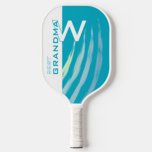 Cyan Best Grandma with Monogramed initials Pickleball Paddle