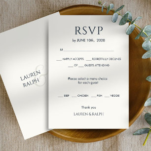 Cyan Black & Ivory Monogram Wedding RSVP Card