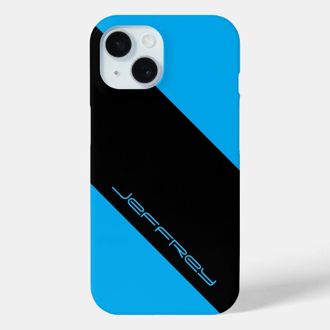 Cyan Blue & Black, One Stripe Minimalist, Name Case-Mate iPhone Case (Back)